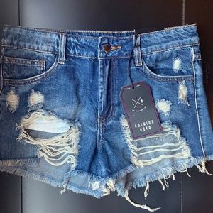 Distressed jean shorts